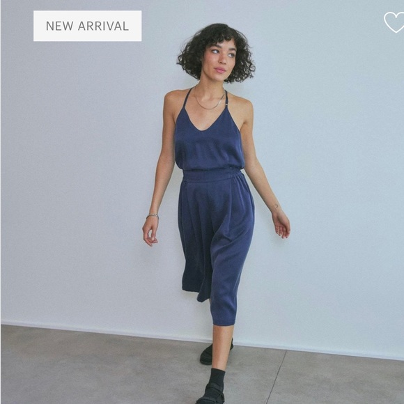 New $238 Lunya Washable Silk Wide Leg Crop Pant Set Pajamas in Deep Blue XS - Picture 2 of 14